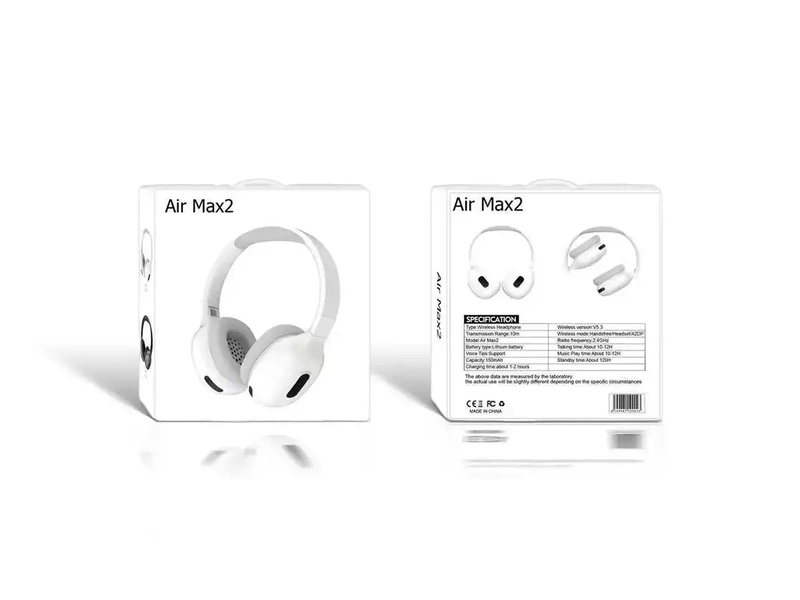 Бездротові накладні Bluetooth навушники Air Max 2 з мікрофоном, підтримкою карт пам'яті TF, складною конструкцією та вологозахистом IPX4, білого кольору Air Max 2 фото