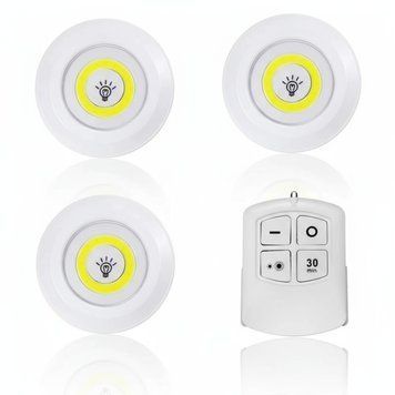 Комплект бездротових LED світильників на батарейках AAA з пультом дистанційного керування і таймером 30 хв &mdash; набір нічників-підсвіток для кухні, ванни, шафи та коридору threex2 фото
