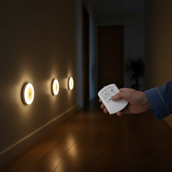 Комплект бездротових LED світильників на батарейках AAA з пультом дистанційного керування і таймером 30 хв &mdash; набір нічників-підсвіток для кухні, ванни, шафи та коридору threex2 фото