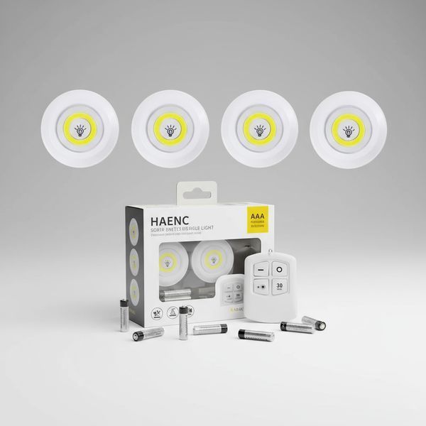Комплект бездротових LED світильників на батарейках AAA з пультом дистанційного керування і таймером 30 хв &mdash; набір нічників-підсвіток для кухні, ванни, шафи та коридору threex2 фото