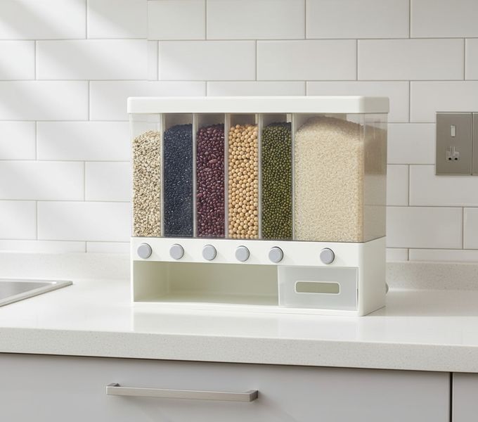 Органайзер для круп (6 секцій) Assorted Grain Rice Bucket Dispenser з кнопкою-дозатором MA2000 фото