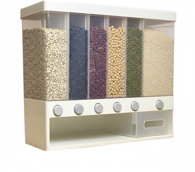 Органайзер для круп (6 секцій) Assorted Grain Rice Bucket Dispenser з кнопкою-дозатором MA2000 фото