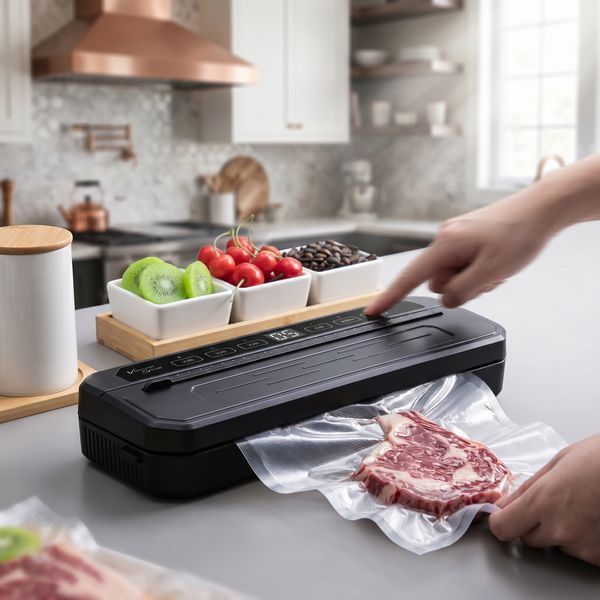 Вакуумний пакувальник Food Vacuum Sealer 65 кПа 110 Вт &mdash; 6 режимів, вбудований ніж, для сухих і вологих продуктів 2054177 фото