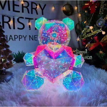 Світлодіодний нічник Кришталевий ведмедик з рожевим серцем 30cm USB  3Dbear фото