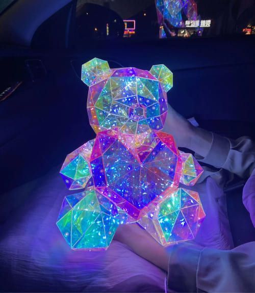 Світлодіодний нічник Кришталевий ведмедик з рожевим серцем 30cm USB  3Dbear фото