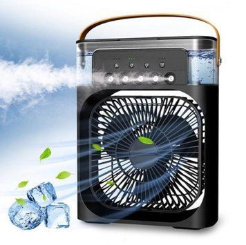 Портативний міні-кондиціонер 4-в-1 Air Cooler Fan: охолоджувач, зволожувач, вентилятор та нічник з 3 швидкостями, 5 розпилювачами, LED-підсвіткою та USB-живленням  Air Cooler Fan фото