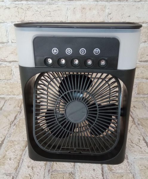 Портативний міні-кондиціонер 4-в-1 Air Cooler Fan: охолоджувач, зволожувач, вентилятор та нічник з 3 швидкостями, 5 розпилювачами, LED-підсвіткою та USB-живленням  Air Cooler Fan фото