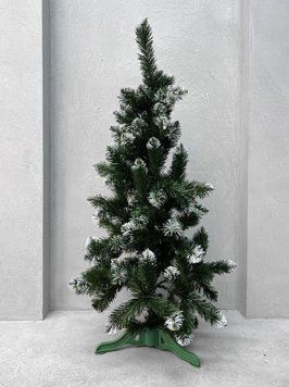 Штучна ялинка "Королева White" зелена з білими кінчиками, висота 1.2 м, закруглені гілочки з ПВХ, металевий каркас, пластикова підставка, модель BT7765(K11-00), в картонній коробці BT7765 фото