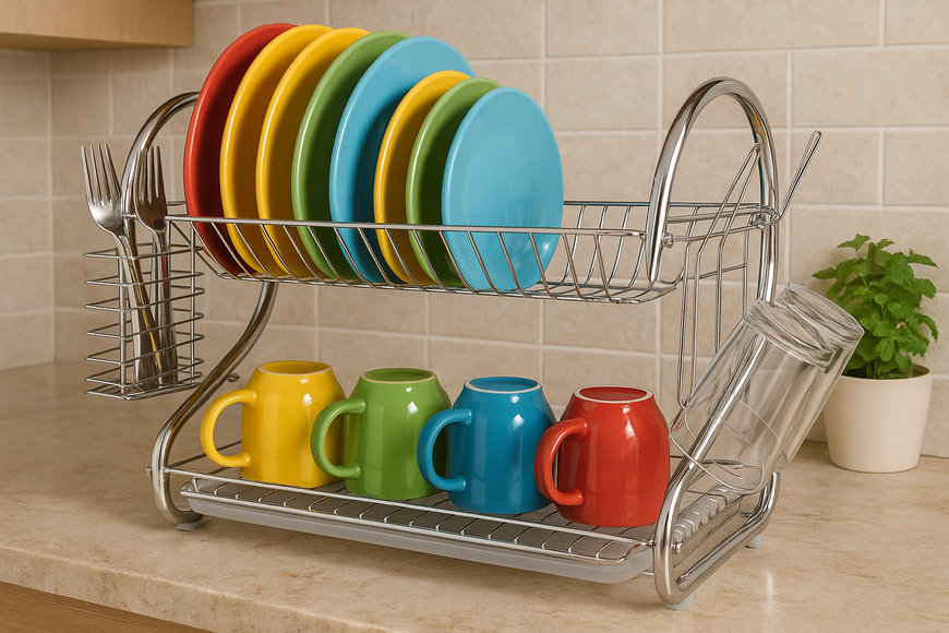 Органайзер для сушки посуду Kitchen storage rack &mdash; компактний аксесуар для кухні з антикорозійним покриттям і нековзаючими ніжками. 1246 фото