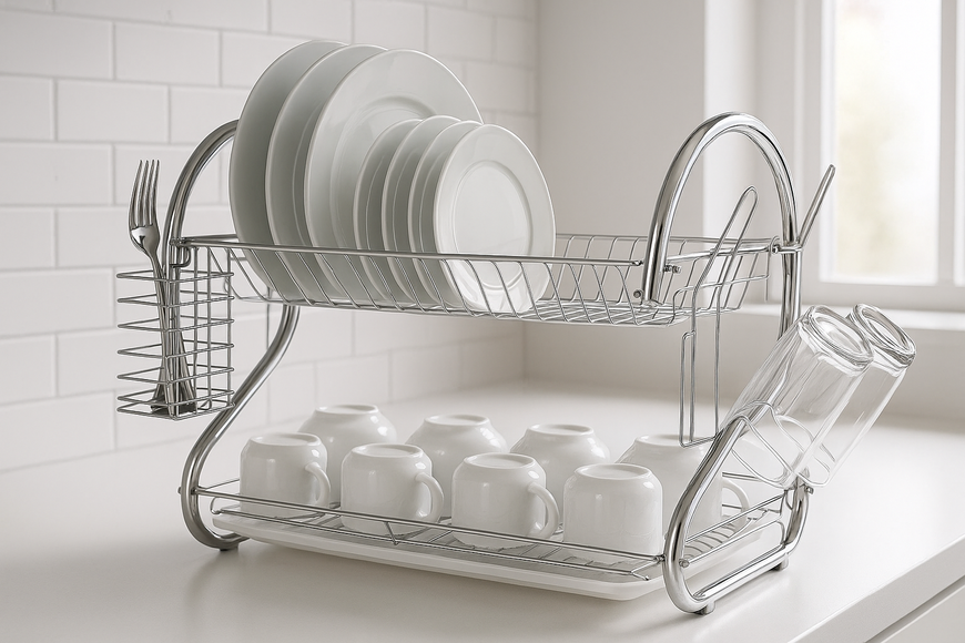 Органайзер для сушки посуду Kitchen storage rack &mdash; компактний аксесуар для кухні з антикорозійним покриттям і нековзаючими ніжками. 1246 фото