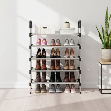 Металева полиця для взуття на 5 рівнів Shoe Rack XL &mdash; органайзер-стелаж для 15 пар взуття в коридор, гардеробну чи офіс, міцний розбірний компактний стелаж для зберігання взуття 1277 фото