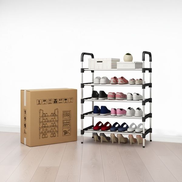 Металева полиця для взуття на 5 рівнів Shoe Rack XL &mdash; органайзер-стелаж для 15 пар взуття в коридор, гардеробну чи офіс, міцний розбірний компактний стелаж для зберігання взуття 1277 фото