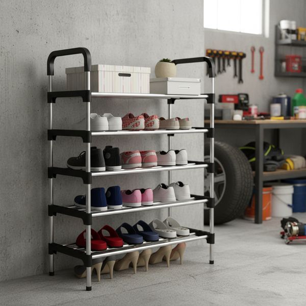 Металева полиця для взуття на 5 рівнів Shoe Rack XL &mdash; органайзер-стелаж для 15 пар взуття в коридор, гардеробну чи офіс, міцний розбірний компактний стелаж для зберігання взуття 1277 фото