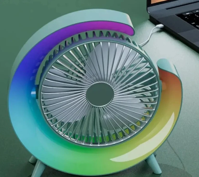 Дизайнерський  акумуляторний настільний вентилятор &laquo;Півмісяць&raquo; з RGB-підсвіткою: 3 швидкості, тиха робота, USB &mdash; стильний гаджет для сучасного інтер'єру 235x235x50 фото