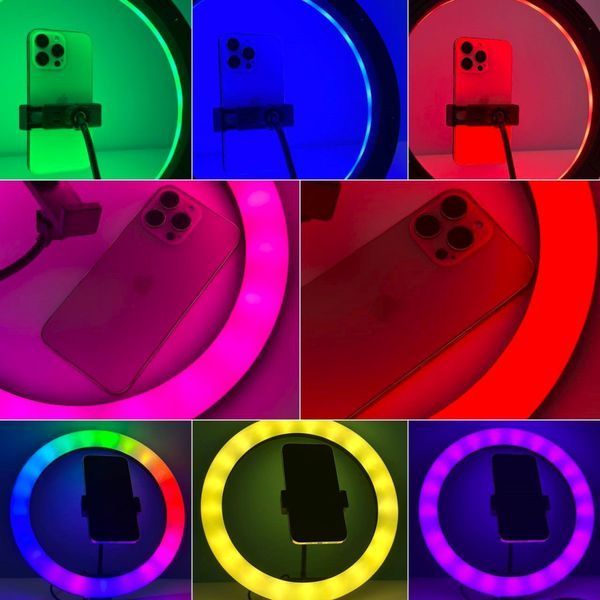 Кільцева RGB LED лампа 3D-33 33 см &mdash; понад 15 режимів, тримач для телефону, регулювання яскравості та кольору 3D-33 фото
