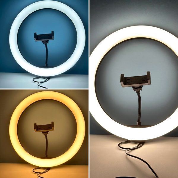 Кільцева RGB LED лампа 3D-33 33 см &mdash; понад 15 режимів, тримач для телефону, регулювання яскравості та кольору 3D-33 фото