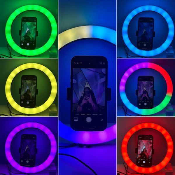 Кільцева RGB LED лампа 3D-33 33 см &mdash; понад 15 режимів, тримач для телефону, регулювання яскравості та кольору 3D-33 фото