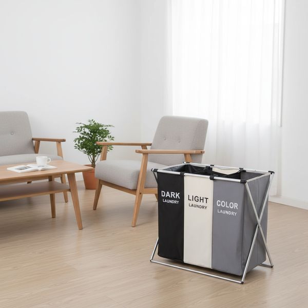 Кошик для білизни з 3 відділеннями для сортування одягу Laundry1 фото