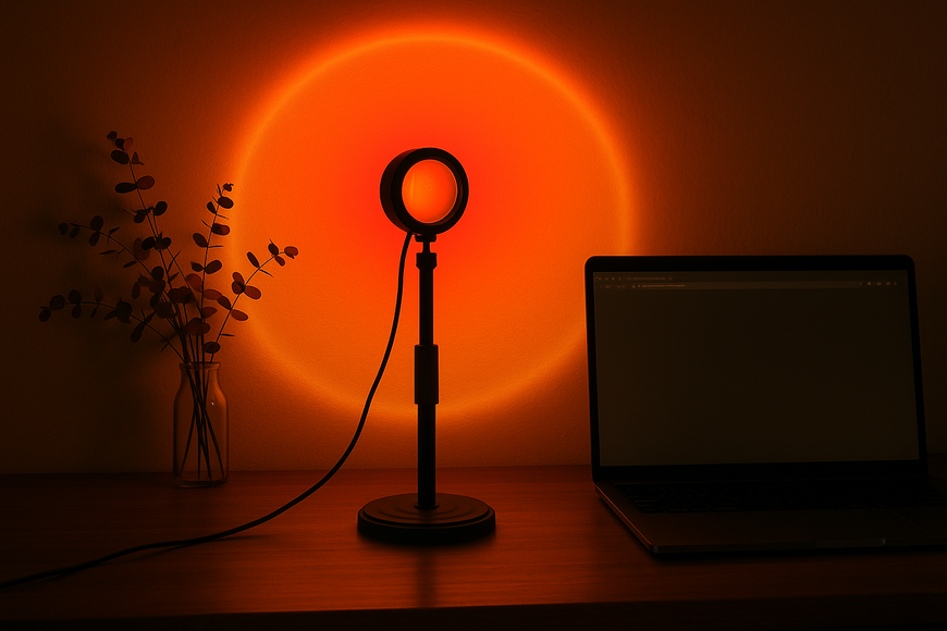 Проекційний світильник USB з ефектом заходу сонця RED SUNSET LAMP ∙ Лампа з проекцією червоного заходу сонця LED16 фото