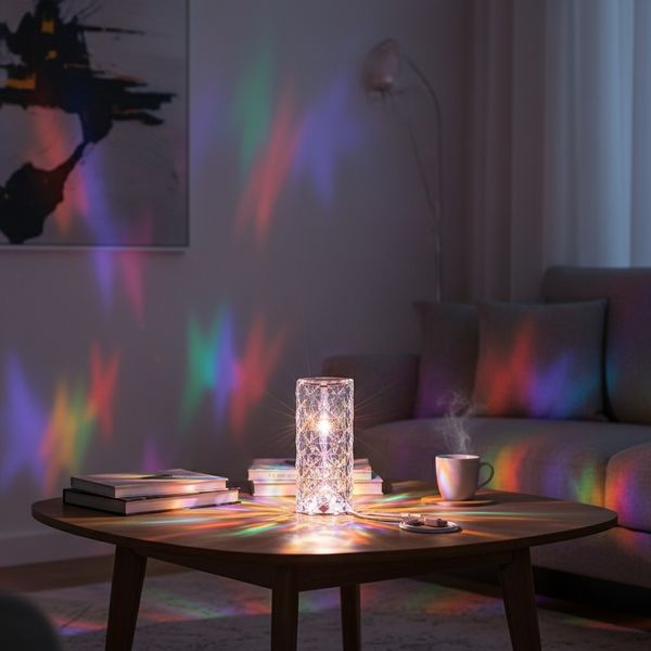 Кришталевий декоративний нічник-лампа RGB Crystal Rose Ambience 19.5 см &ndash; настільний LED світильник із 3D ефектом сяйва і зміною кольорів для спальні, вітальні та подарунків Crystal_Rose фото