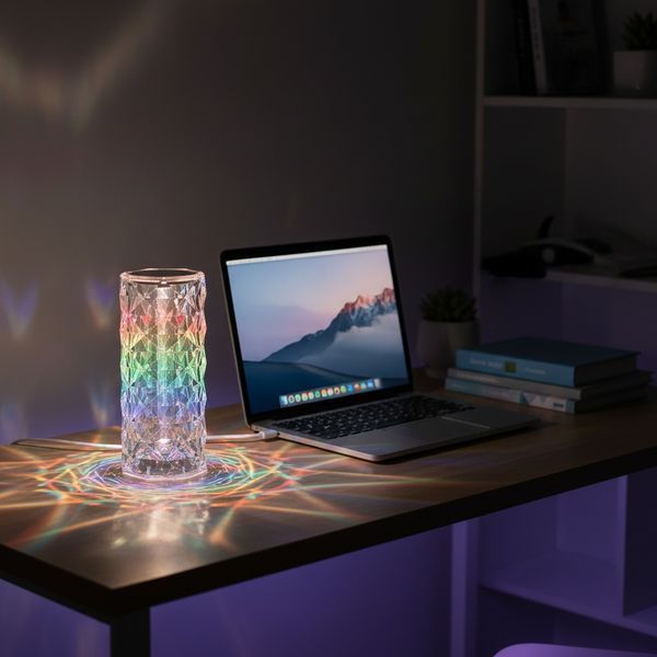 Кришталевий декоративний нічник-лампа RGB Crystal Rose Ambience 19.5 см &ndash; настільний LED світильник із 3D ефектом сяйва і зміною кольорів для спальні, вітальні та подарунків Crystal_Rose фото