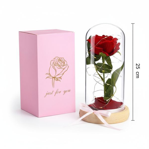 🌹 Вічна троянда в колбі з LED-підсвіткою велика червона LED236 фото