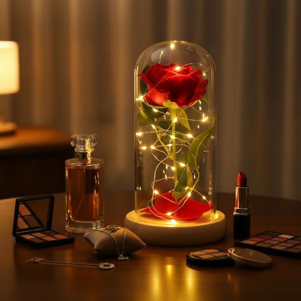 🌹 Вічна троянда в колбі з LED-підсвіткою велика червона LED236 фото