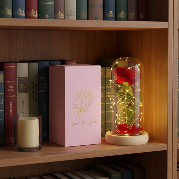 🌹 Вічна троянда в колбі з LED-підсвіткою велика червона LED236 фото