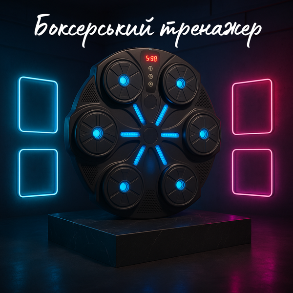Преміальний інтерактивний музичний боксерський тренажер (Music Boxing Machine): настінний, з Bluetooth, LED-підсвіткою, 6 зонами удару та рукавичками в комплекті MA426  фото