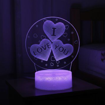 Різнокольоровий 3D нічник у вигляді серця з написом 'I Love You' &mdash; приліжкова лампа LED з 7 кольорами світіння NNLED77 фото