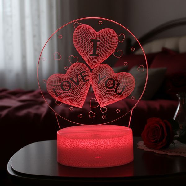 Різнокольоровий 3D нічник у вигляді серця з написом 'I Love You' &mdash; приліжкова лампа LED з 7 кольорами світіння NNLED77 фото