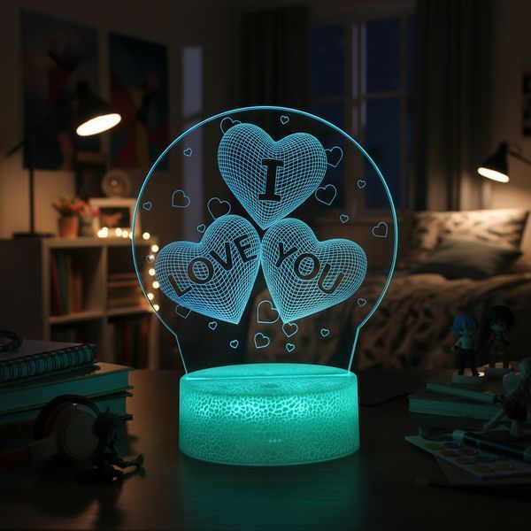 Різнокольоровий 3D нічник у вигляді серця з написом 'I Love You' &mdash; приліжкова лампа LED з 7 кольорами світіння NNLED77 фото