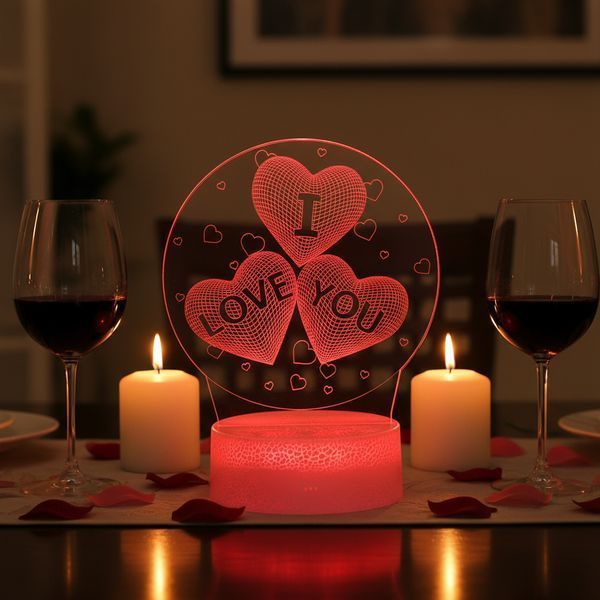 Різнокольоровий 3D нічник у вигляді серця з написом 'I Love You' &mdash; приліжкова лампа LED з 7 кольорами світіння NNLED77 фото