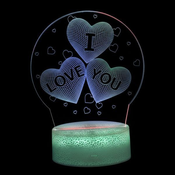 Різнокольоровий 3D нічник у вигляді серця з написом 'I Love You' &mdash; приліжкова лампа LED з 7 кольорами світіння NNLED77 фото