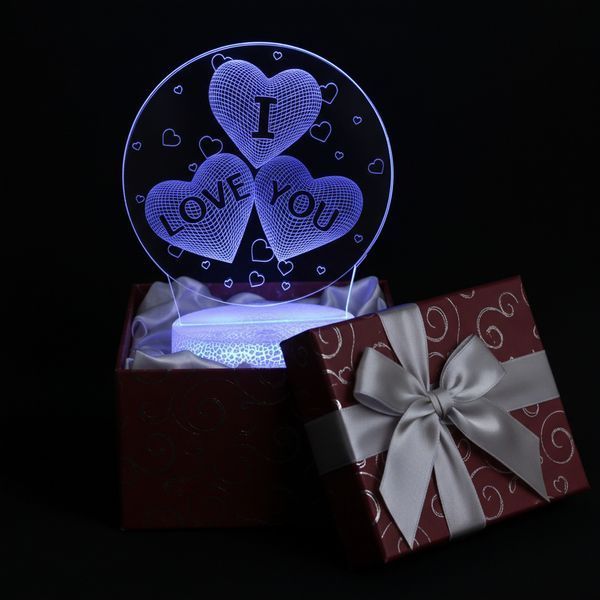 Різнокольоровий 3D нічник у вигляді серця з написом 'I Love You' &mdash; приліжкова лампа LED з 7 кольорами світіння NNLED77 фото