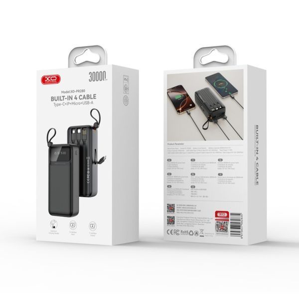 Павербанк XO PR280 30000 мА&middot;год, 22.5W, з вбудованими кабелями USB-A, Type-C, Micro, Lightning PR280  фото