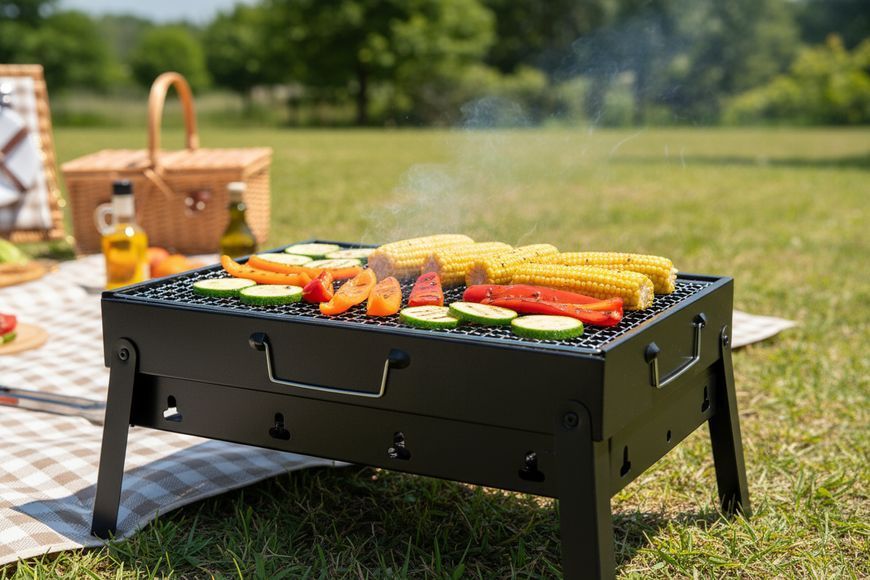 Складений гриль барбекю, портативний мангал BBQ Grill Portable з ручкою, жароміцний, Чорний 1285 фото