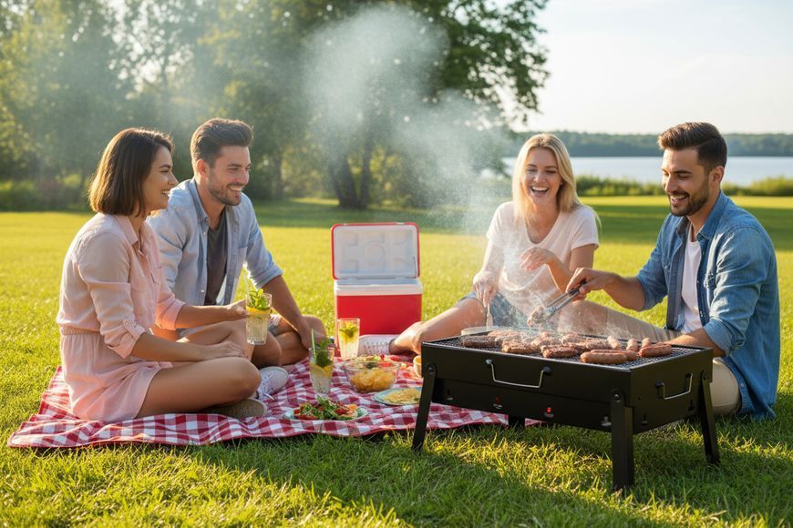 Складений гриль барбекю, портативний мангал BBQ Grill Portable з ручкою, жароміцний, Чорний 1285 фото