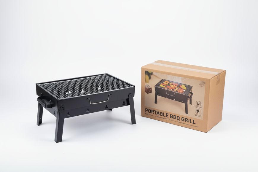 Складений гриль барбекю, портативний мангал BBQ Grill Portable з ручкою, жароміцний, Чорний 1285 фото