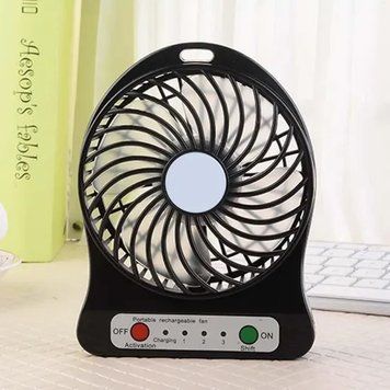 Портативний настільний міні вентилятор Mini Fan з акумулятором 18650, 3 швидкості, USB-зарядка та LED-підсвічування  minifan фото