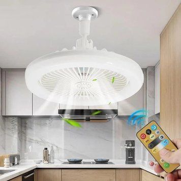 Стельовий вентилятор-люстра 2-в-1 з LED-освітленням та пультом, встановлення в стандартний патрон E27 &mdash; розумне рішення для кухні, спальні та дитячої кімнати з регулюванням яскравості та 3 швидкостями. ledfan фото