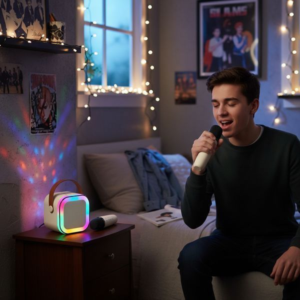Дитячий набір для караоке портативна Bluetooth колонка с 2 мікрофонами і RBG підсвіткою (K12) 1259 фото
