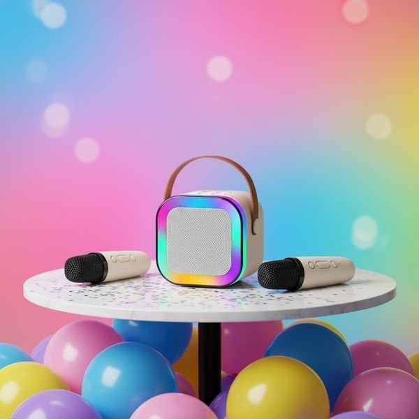 Дитячий набір для караоке портативна Bluetooth колонка с 2 мікрофонами і RBG підсвіткою (K12) 1259 фото