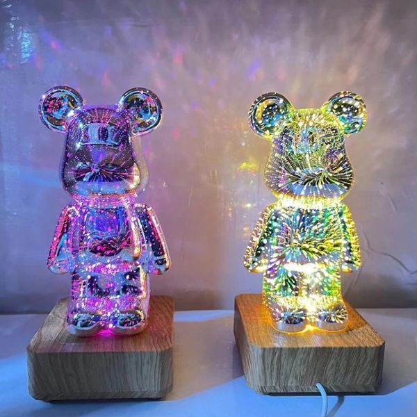 3D нічник із ефектом феєрверка у вигляді ведмедика Bearbrick RGB LED &ndash; лампа на 16 кольорів 3D нічник фото