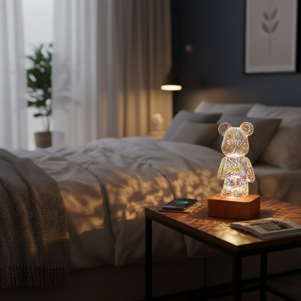 3D нічник із ефектом феєрверка у вигляді ведмедика Bearbrick RGB LED &ndash; лампа на 16 кольорів 3D нічник фото