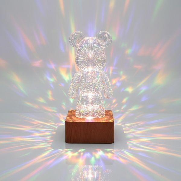 3D нічник із ефектом феєрверка у вигляді ведмедика Bearbrick RGB LED &ndash; лампа на 16 кольорів 3D нічник фото