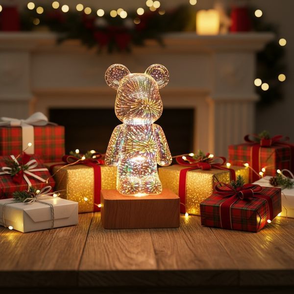 3D нічник із ефектом феєрверка у вигляді ведмедика Bearbrick RGB LED &ndash; лампа на 16 кольорів 3D нічник фото
