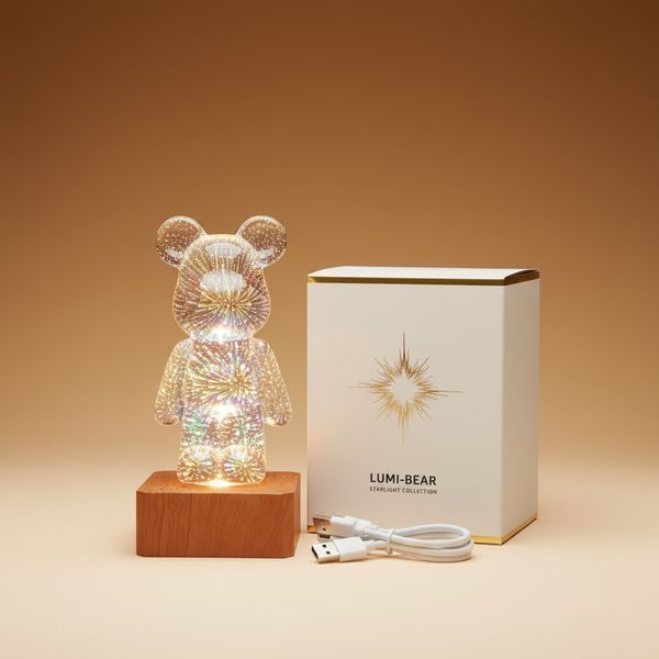 3D нічник із ефектом феєрверка у вигляді ведмедика Bearbrick RGB LED &ndash; лампа на 16 кольорів 3D нічник фото