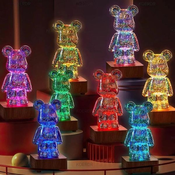 3D нічник із ефектом феєрверка у вигляді ведмедика Bearbrick RGB LED &ndash; лампа на 16 кольорів 3D нічник фото