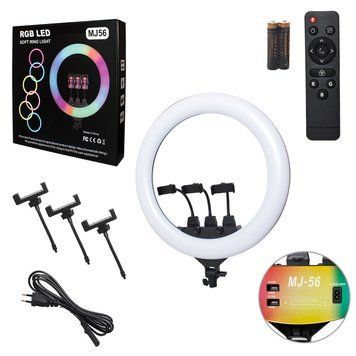 Кільцева RGB LED лампа MJ56 56 см,професійне світло, 20+ режимів, 2&ndash;3 тримачі для смартфонів, пульт керування MJ56 фото
